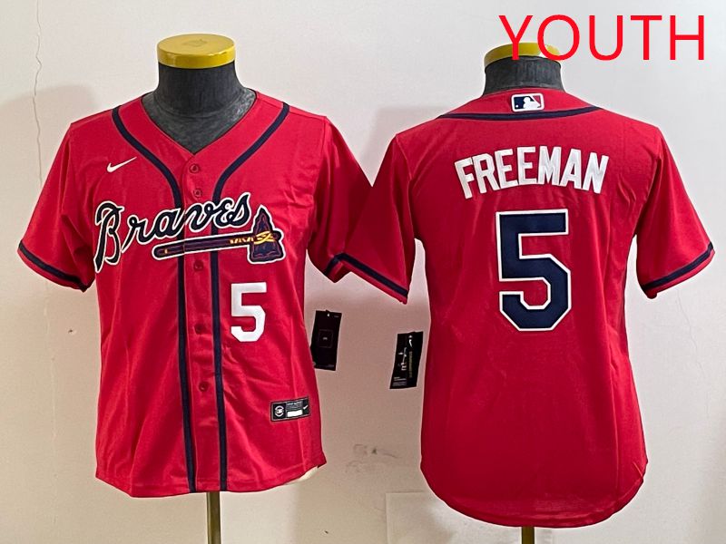 Youth Atlanta Braves 5 Freeman Red Game 2025 Nike MLB Jersey style 6